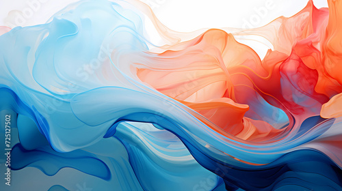 Blue peach silk flowing fabric smoky pattern abstract