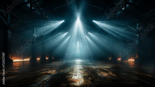 Dramatic Illumination Inside an Industrial Warehouse Venue Background