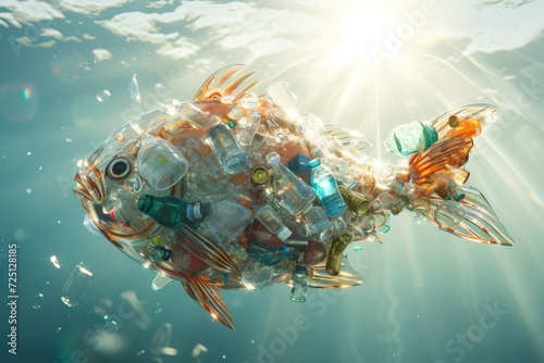 Global problem of the pollution in the ocean with a fish full of plastic. Generative AI