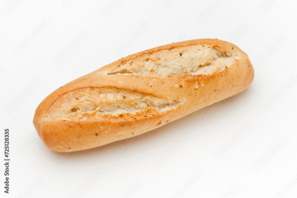 loaf of bread with seeds on white background, small size