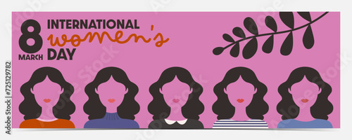 International Women's Day, March 8 banner, cover, poster, greeting card, label, flyer with women silhouettes on the pink background