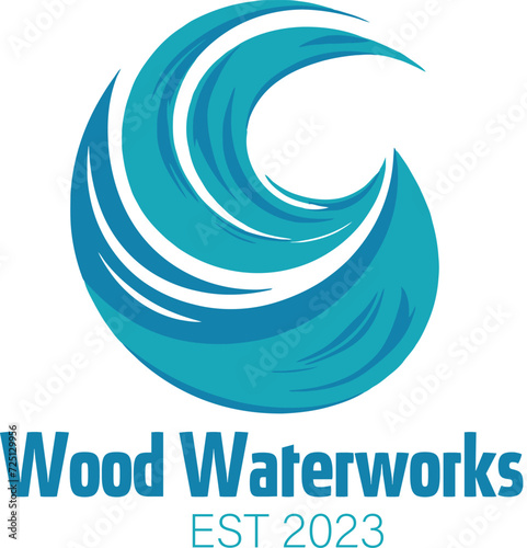 wood water work logo, woodworking emblem, water-related design, modern carpentry branding, craftsmanship icon, wooden construction logo, aquatic woodworking emblem,