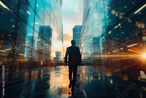 Blurred background of businessman in a modern office. Generative AI