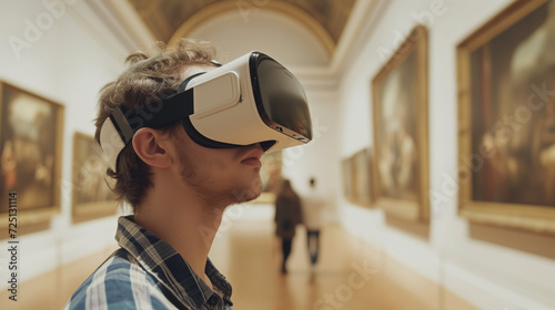 Young Man in Galery, Virtual Reality, VR photo