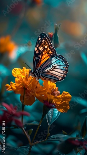 A close-up of a delicate butterfly perched on a vibrant flower, capturing the beauty of nature in stunning © Amazing-World