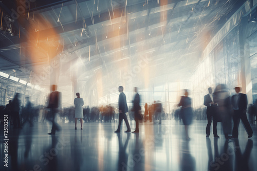 Intentionally blurred image of a tradeshow convention or expo with professionals