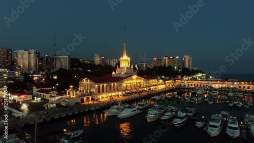 Lot of yachts are on moorage in Sea port near Old Marine Station 