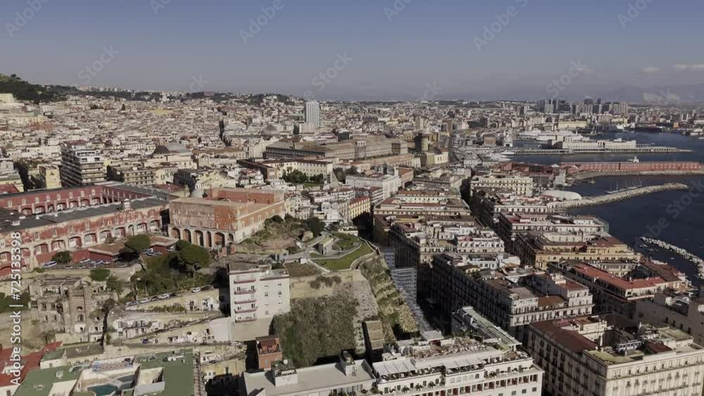 Aerial view of Castel Nuovo castles in Naples, Italy famous tourist destination in southern Italy Aerial view of Castel Nuovo castles in Naples, Italy famous tourist destination in southern Italy