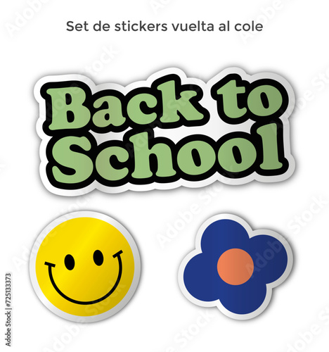 Set de Stickers Back to School estilo retro, calcomanía, calco, pegatinas.