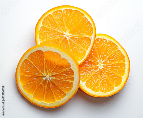 A close-up shot capturing the freshness and vibrancy of juicy orange slices against a clean white background.