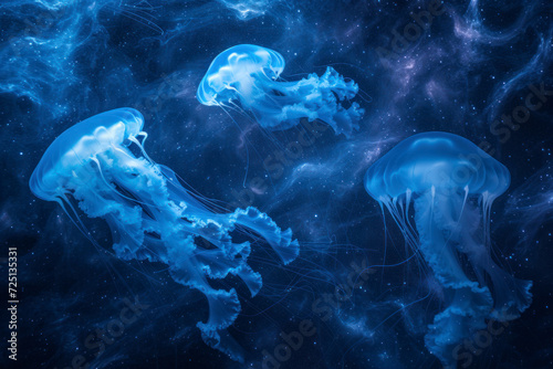 Luminous jellyfish galaxy composed of luminous jellyfish-like organisms.