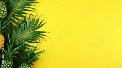 Yellow tropical background with pineapples. Neural network AI generated art