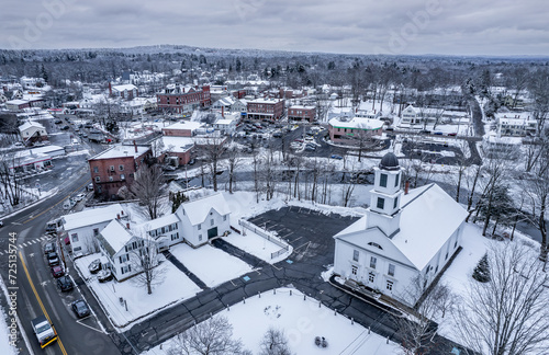 Aerial view of Milford, New Hampshire in winter  photo