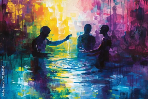 An artistic representation of jesus' baptism With a modern aesthetic and vibrant colors photo