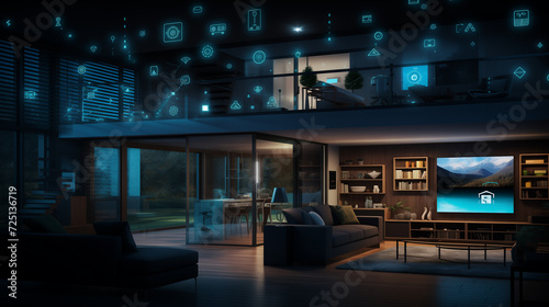 Digital Comfort  interior of contemporary smart home  highlighting convenience and technology