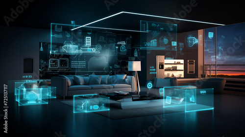 Smart Home Living: stylishly lit interior space with integrated digital home controls