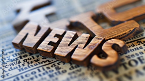 News Spelled With Wooden Letters on Top of a Newspaper. Generative AI
