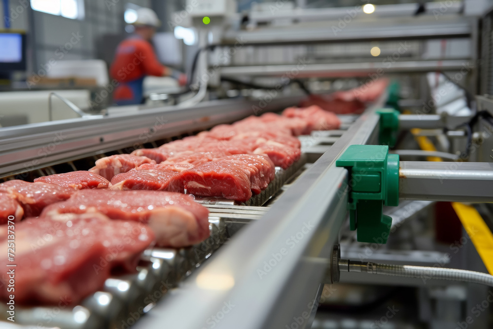 Factory for the production of minced meat. Background with selective focus and copy space