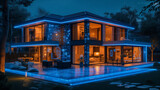 Futuristic Living: contemporary glass house integrating smart home tech for outdoor comfort