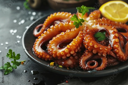 Octopus in cooking. Background with selective focus and copy space