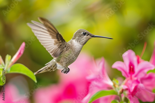 Hummingbirds in spring nature. Background with selective focus and copy space