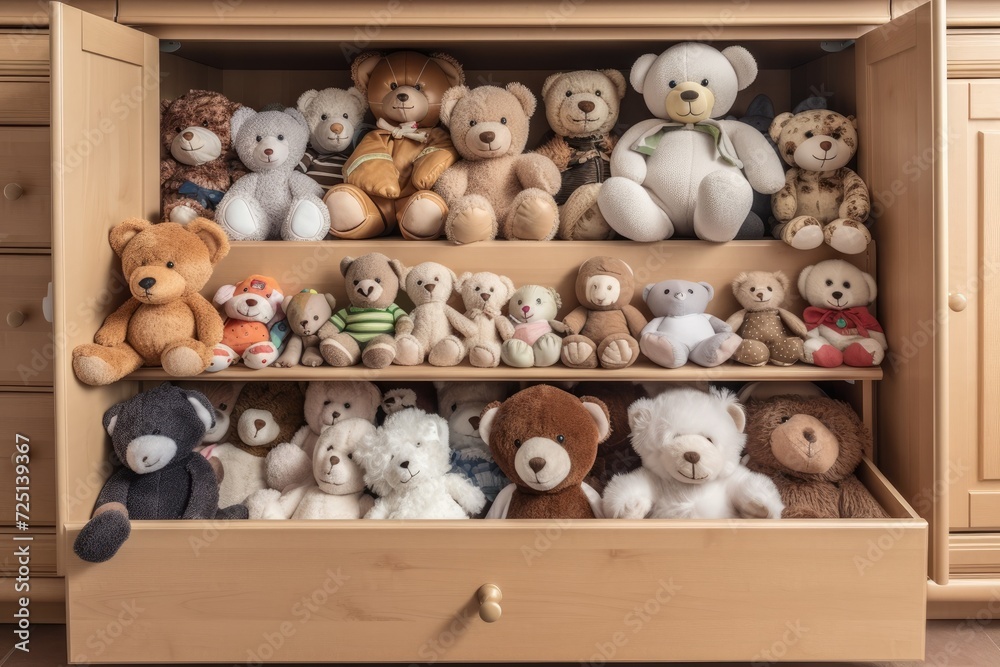 The dresser's teddy bears open
