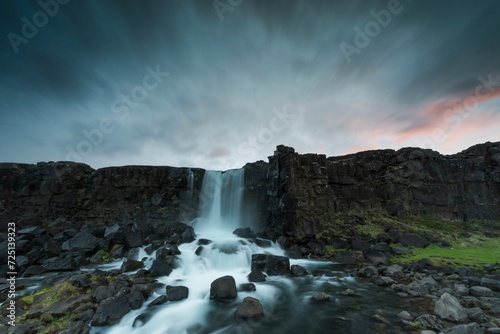 Oexararfoss waterfall, Oexara River, Pingvellir or Thingvellir or Pingvellir, Rift Valley, National Park, Iceland, Europe photo