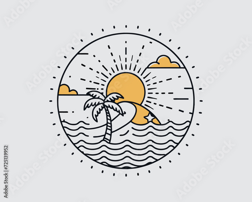 Wallpaper Mural Summer sunset and surfing vector art, design for t shirt design, logo, poster, card, banner. Torontodigital.ca