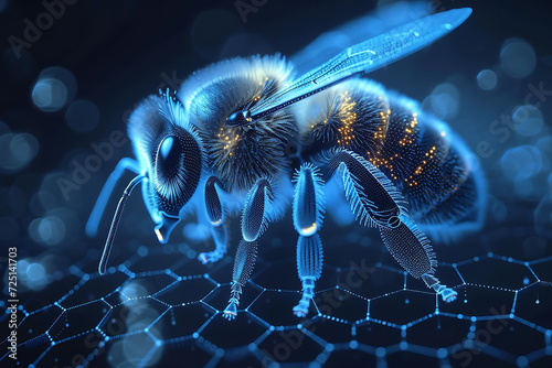 bee .Digital wireframe polygon illustration. technology of lines and points.