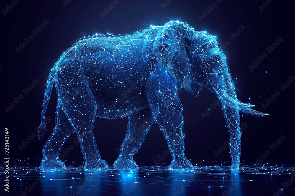 elephant. Illustration of a digital wireframe polygon. technology of lines and points.
