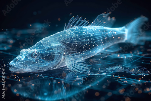 fish . Digital wireframe polygon illustration. technology of lines and points.