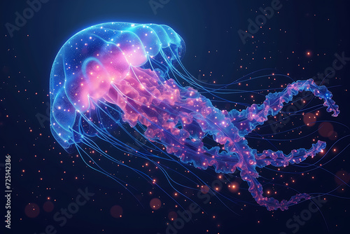jellyfish. Digital wireframe polygon illustration. technology of lines and points.
