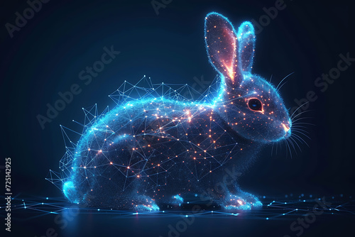 rabbit. Digital wireframe polygon illustration. line and dots technology  . Eastern rabbit.