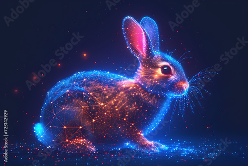 rabbit. Digital wireframe polygon illustration. line and dots technology . Eastern rabbit.