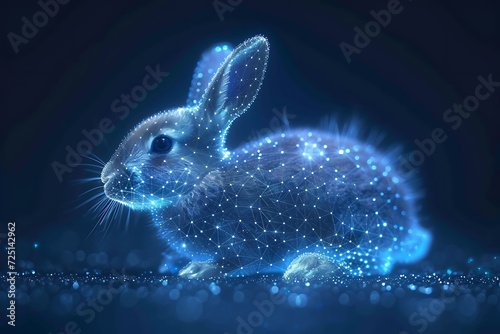 rabbit. Digital wireframe polygon illustration. line and dots technology  . Eastern rabbit. photo