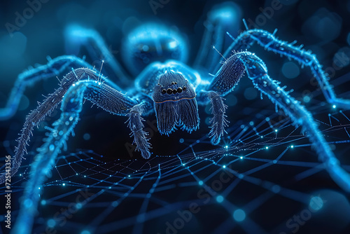 spider. Digital wireframe polygon illustration. line and dots technology  .  
 photo