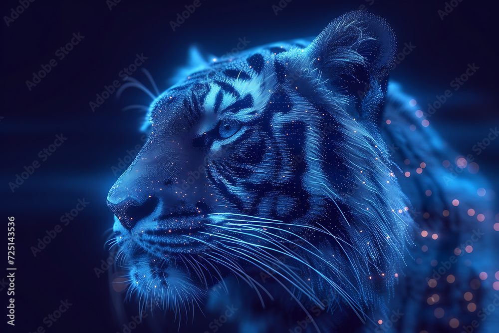 Tiger. Digital wireframe polygon illustration. line and dots technology . Tiger. Digital wireframe polygon illustration. line and dots technology .
