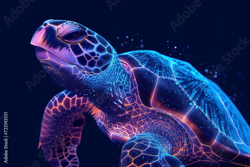 turtles. Digital wireframe polygon illustration. line and dots technology 