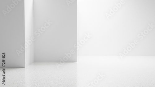 Abstract white empty room corner with bright white walls and empty floor, bright white empty room interior - place for text and design, room for product placement, white empty room interior background photo