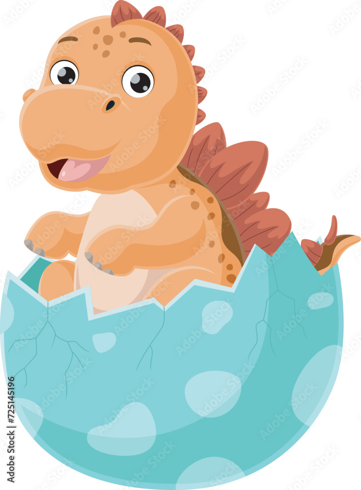 Cute baby stegosaurus cartoon hatching from egg