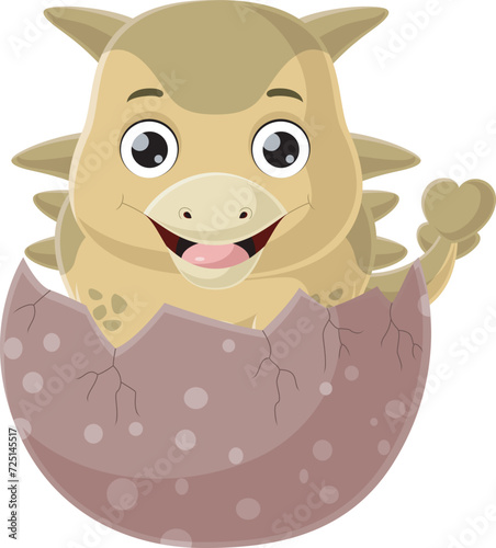 Cute baby ankylosaurus cartoon hatching from egg