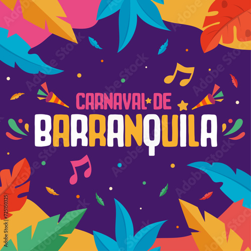 Barranquilla Carnival square template. Translation-Carnival of Barranquilla. Modern and vibrant decorative design for background, cover, poster, banner, greeting card. 