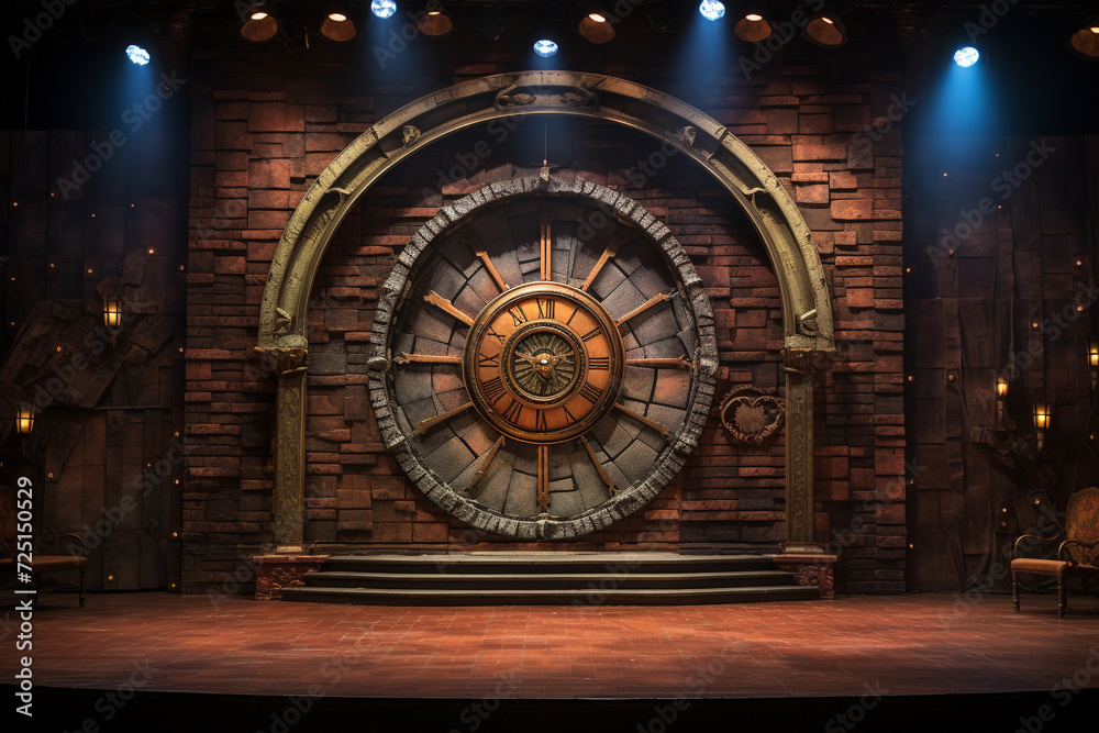 Steampunk Theater Stage Brick Wall Backdrop