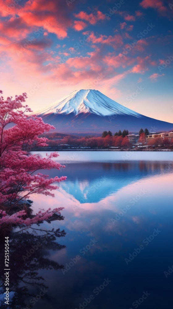 夕暮れの富士山,Generative AI AI画像