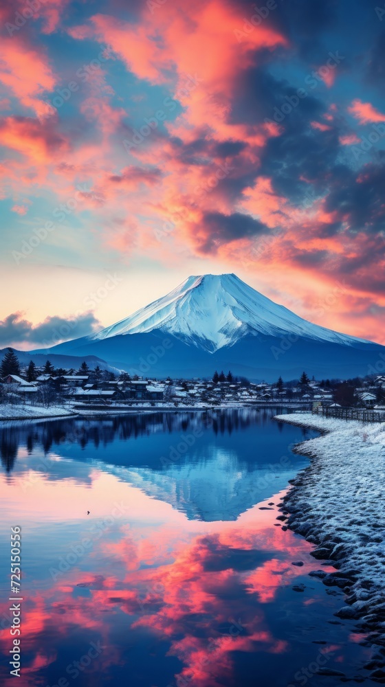 富士山と町並み,Generative AI AI画像