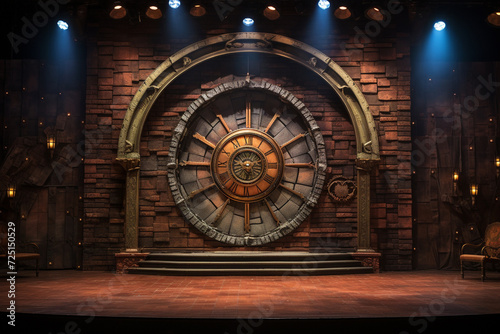 Steampunk Theater Stage Brick Wall Backdrop