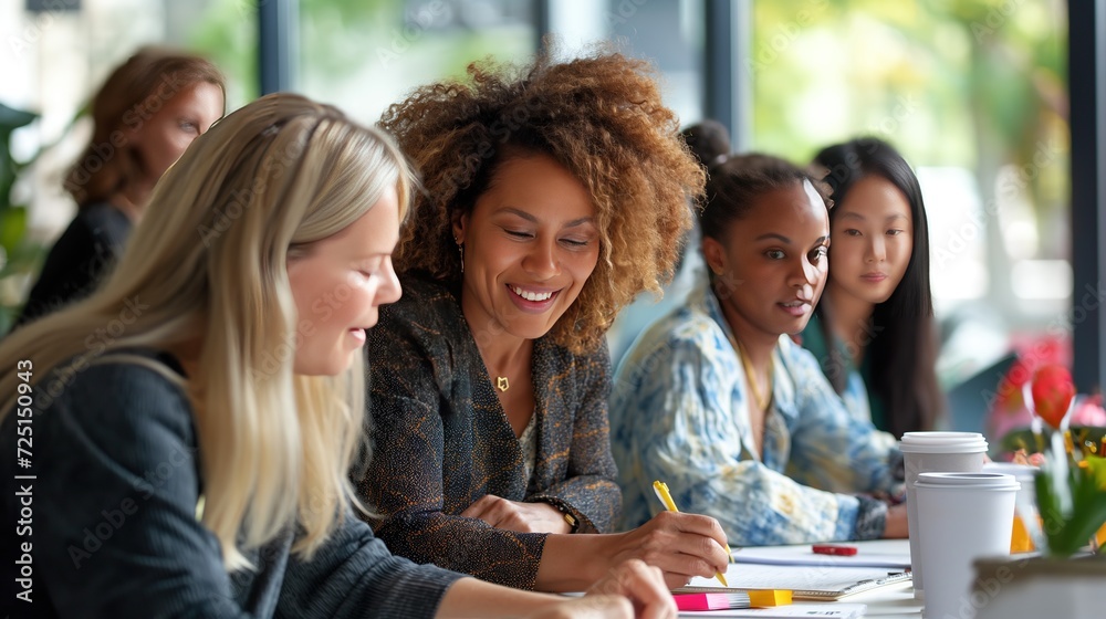 Obraz premium Diverse Team of Women Collaborating in Office
