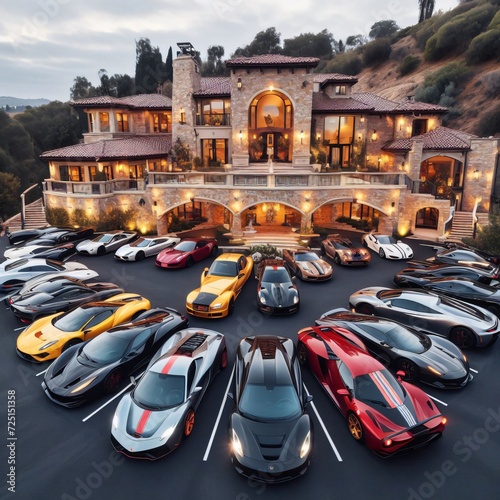 Luxury cars surrounds mansion © Randy