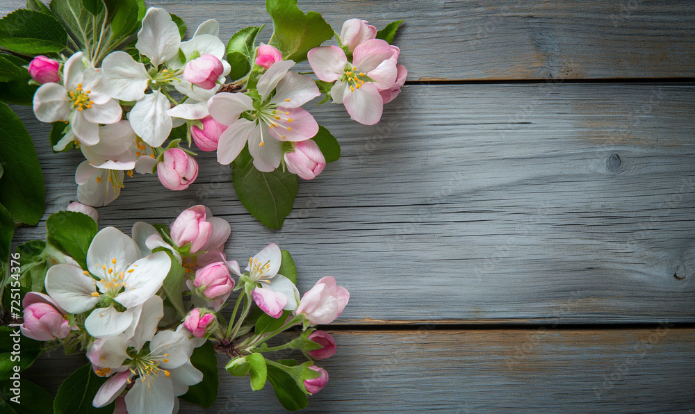 Spring apple blossoms flowering branch on wooden background Spring apple blossoms flowering branch on wooden background