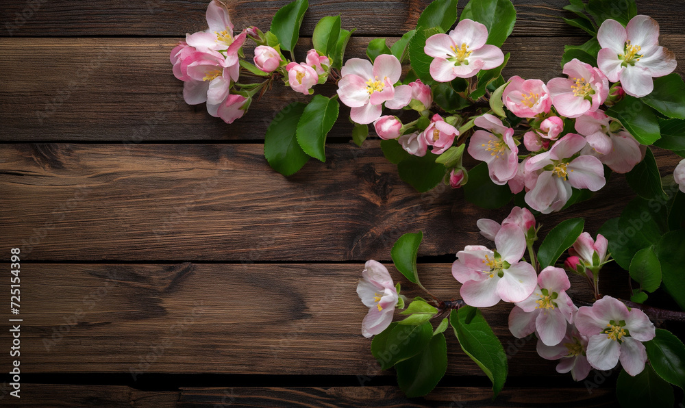 Spring apple blossoms flowering branch on wooden background Spring apple blossoms flowering branch on wooden background